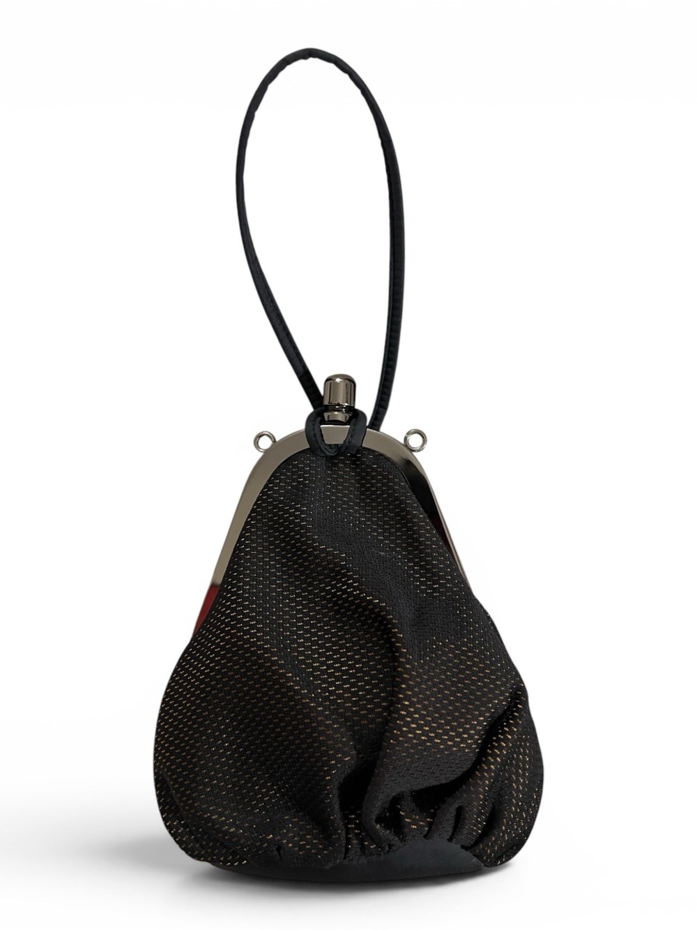 Minimalist Black Cloth Mesh Evening Pouch with Kiss-Lock Closure
